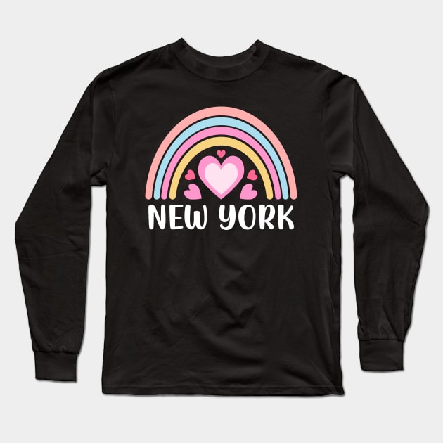 New York USA Rainbow Heart Gift for Women and Girls Long Sleeve T-Shirt by JKFDesigns